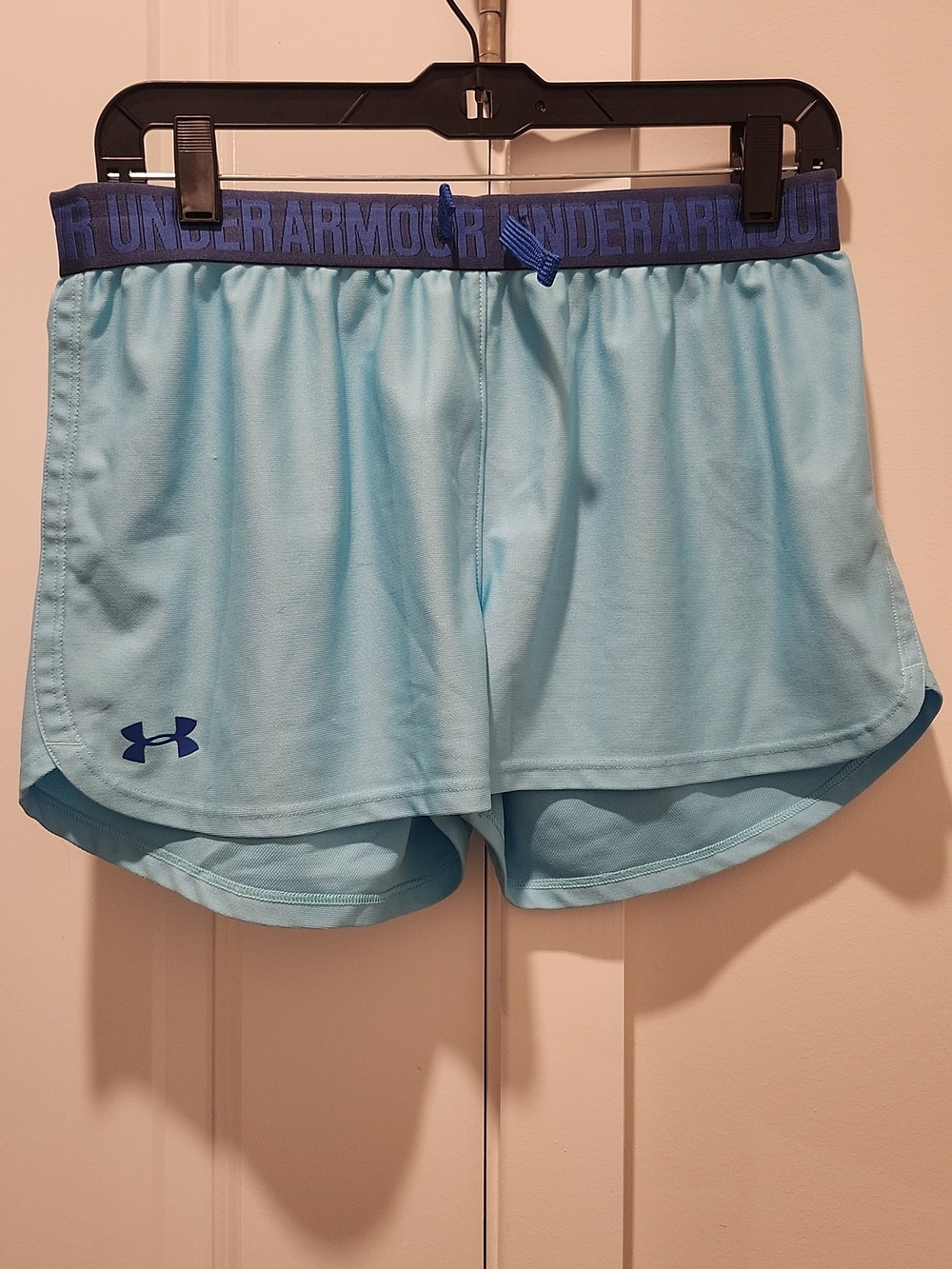 Under Armour Women’s Light Blue Athletic Shorts with Navy Waistband